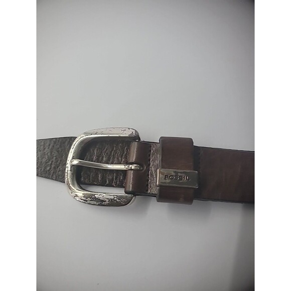 Vintage Fossil Belt Genuine Leather Mens Brown Adjustable Silver Tone Hardware - Picture 6 of 16